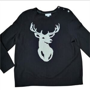 Charter Club Petite Reindeer Pearl Crewneck Preppy Holiday Sweater Size P/XL